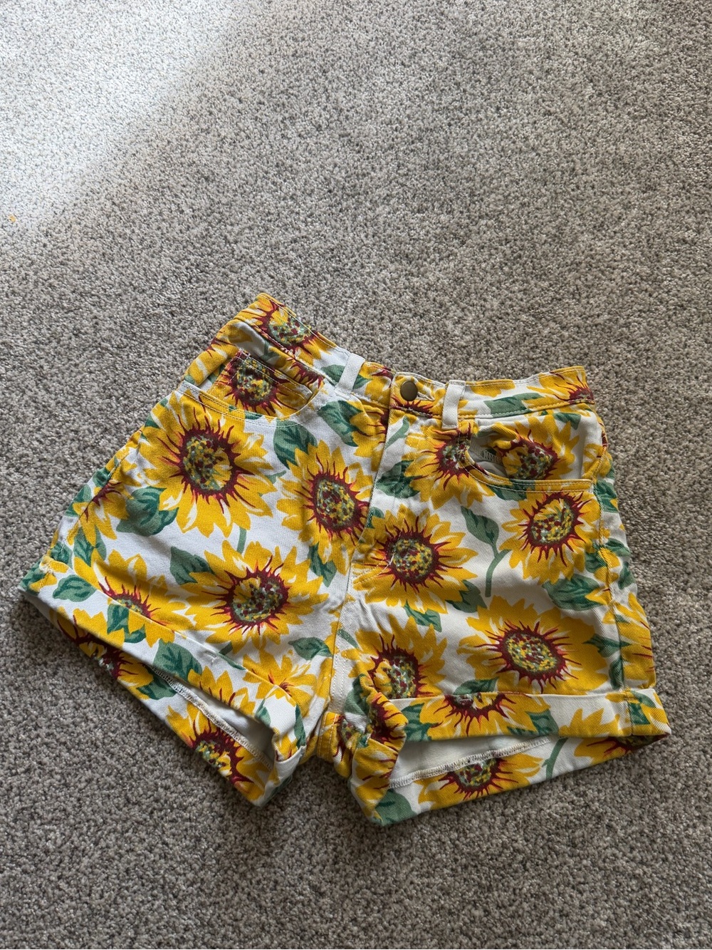American Apparel Yellow Sunflower Print High-Waist Shorts